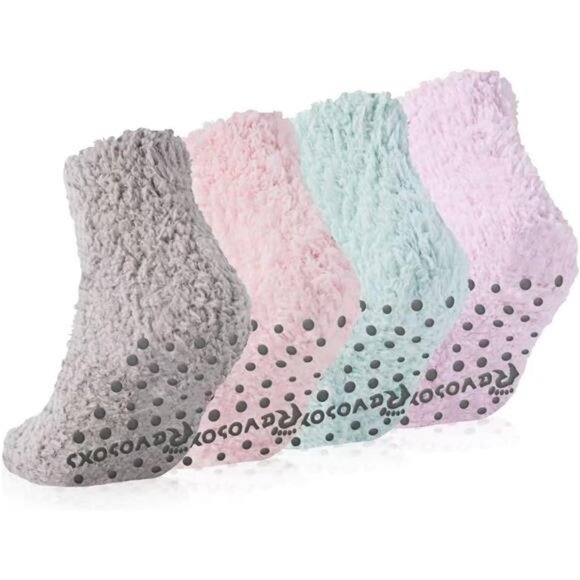 Fuzzy Grip Socks for Women Men,Thick Warm Slipper Cozy Fluffy Non Slip Ankle - Picture 1 of 7